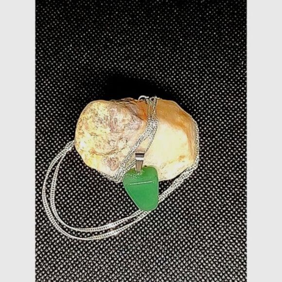 JADEITE STONE PENDANT & STERLING SILVER CHAIN NECKLACE HANDMADE - Picture 5 of 8